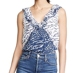 TANYA TAYLOR Paz Animal Print Silk Ruffle Blouse
